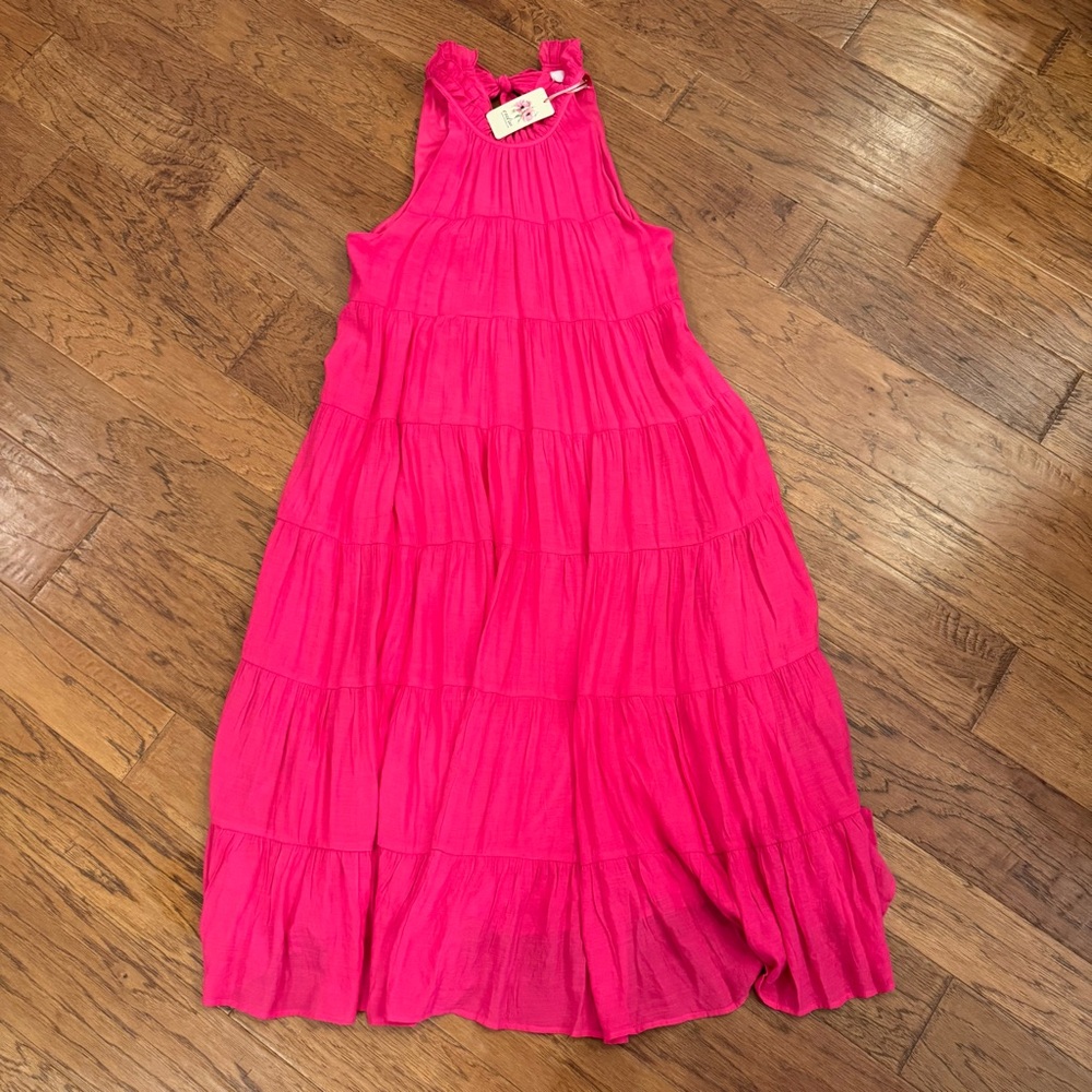 Entro Fuchsia Tiered Halter Flowy Maxi Dress Lined Women Size Large NWT - Picture 10 of 16